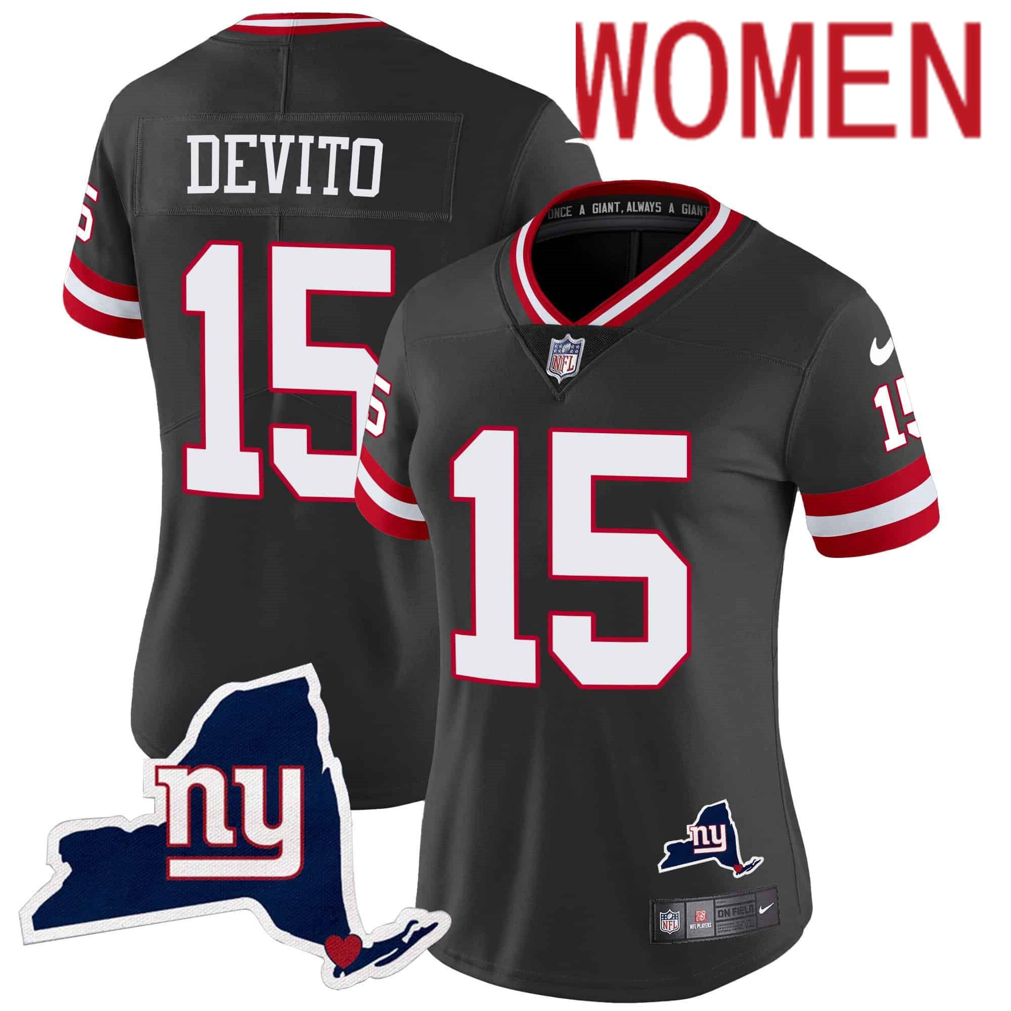 Women New York Giants #15 Devito Black 2024 Nike Map Patch Limited NFL Jersey style 1